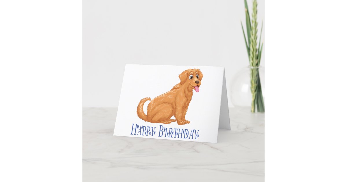 Happy Birthday Golden Retriever Puppy Dog Cartoon Card Zazzle Com