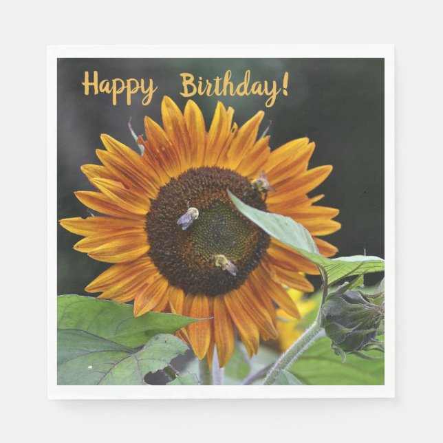Happy Birthday Golden Sunflower Napkins (Front)