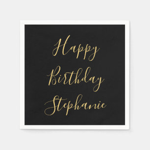Happy Birthday Golden Yellow Custom Name Monogram Napkins