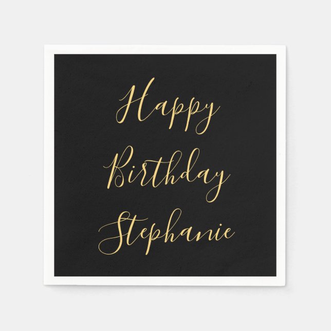 Happy Birthday Golden Yellow Custom Name Monogram Napkins (Front)