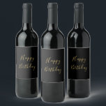 Happy Birthday Golden Yellow Custom Text Black Wine Label<br><div class="desc">Designed with golden yellow text template for "Happy Birthday" message which you may edit to customize and also custom color background!</div>