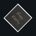 Happy Birthday Golden Yellow Text Black Custom  Napkins<br><div class="desc">Designed with golden yellow text template for "Happy Birthday" message which you may edit to customize and also custom color background!</div>