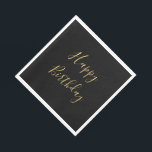 Happy Birthday Golden Yellow Text Black Custom  Napkins<br><div class="desc">Designed with golden yellow text template for "Happy Birthday" message which you may edit to customize and also custom color background!</div>