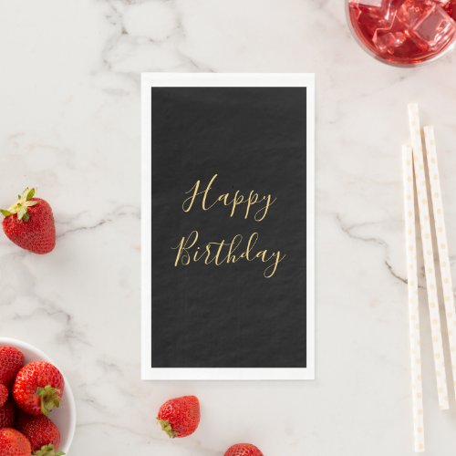 Happy Birthday Golden Yellow Text Black Custom Paper Guest Towels