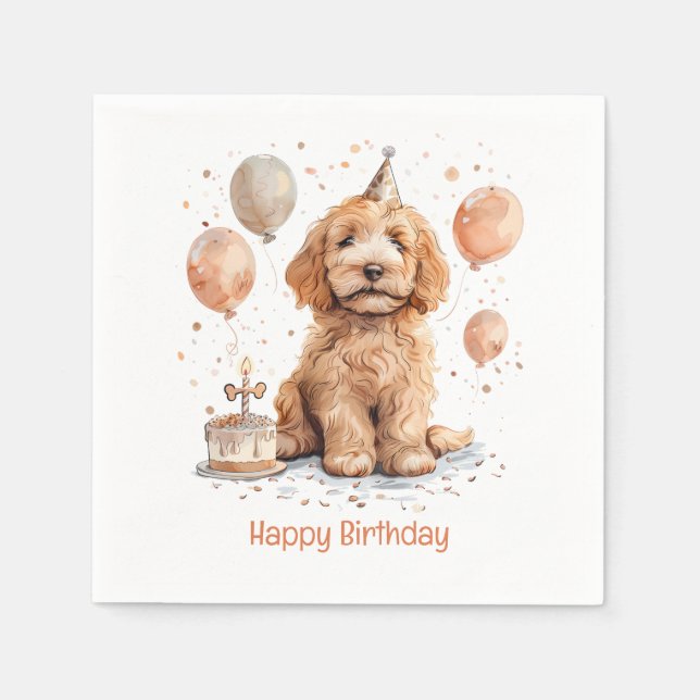 Happy Birthday Goldendoodle Dog Birthday Cake Napkins (Front)