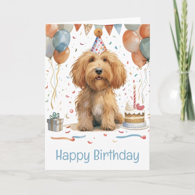 Happy Birthday Goldendoodle Dog Card (Front)