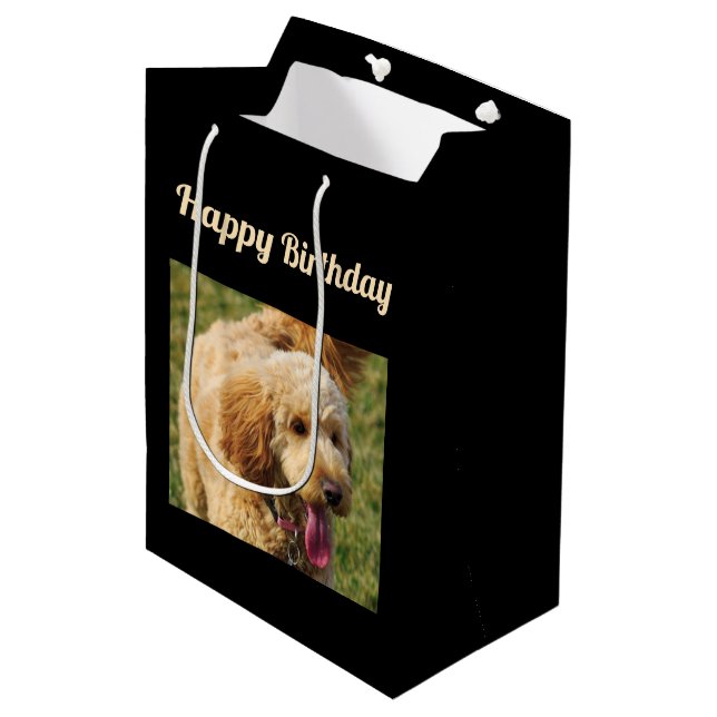 Happy Birthday Goldendoodle Dog Medium Gift Bag (Front Angled)