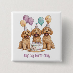 Happy Birthday Goldendoodle Dogs Birthday Cake Button