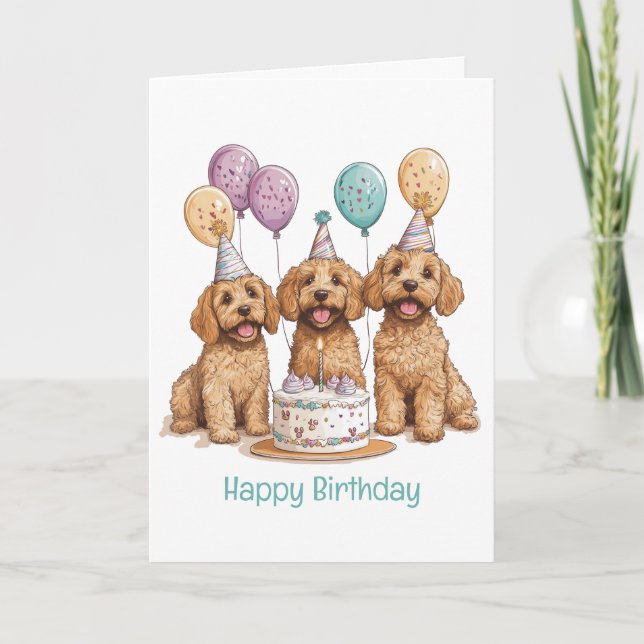Happy Birthday Goldendoodle Dogs Birthday Cake Card (Front)