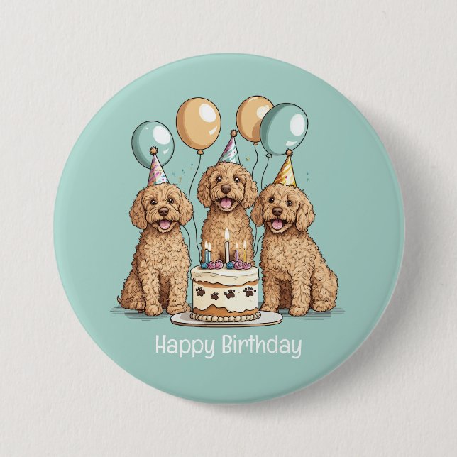 Happy Birthday Goldendoodle Dogs Button (Front)