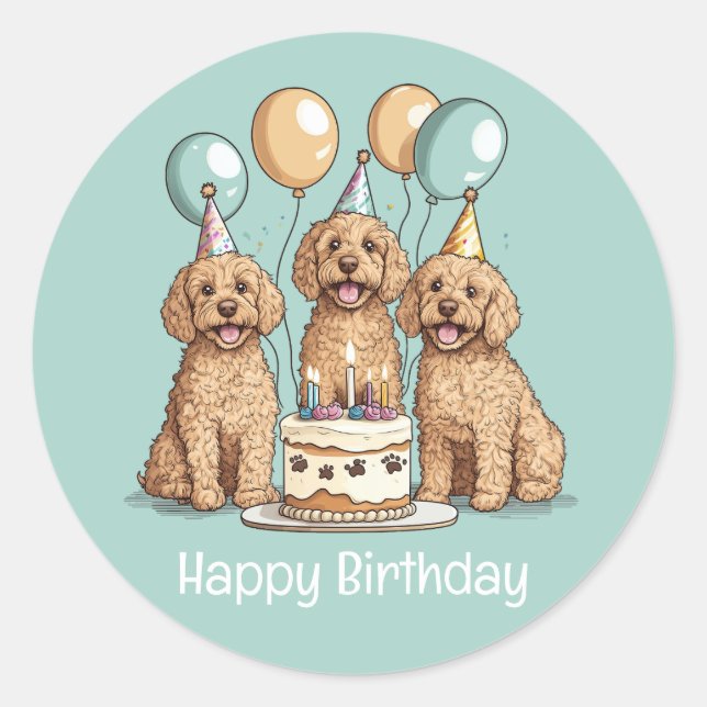 Happy Birthday Goldendoodle Dogs Classic Round Sticker (Front)