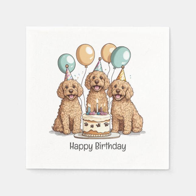 Happy Birthday Goldendoodle Dogs Napkins (Front)