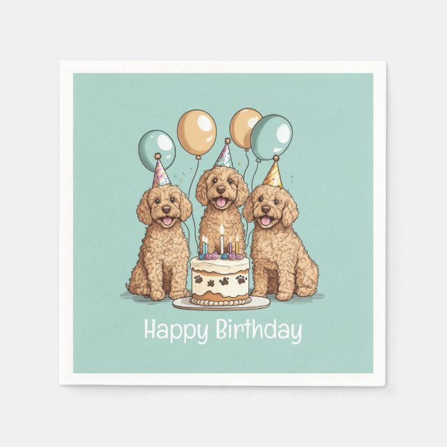 Happy Birthday Goldendoodle Dogs Napkins (Front)