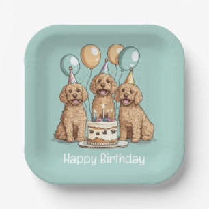 Happy Birthday Goldendoodle Dogs Paper Plates
