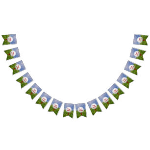 Happy Birthday Golf Ball on red tee Bunting Flags