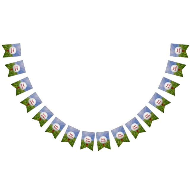 Happy Birthday Golf Ball on red tee Bunting Flags (All)