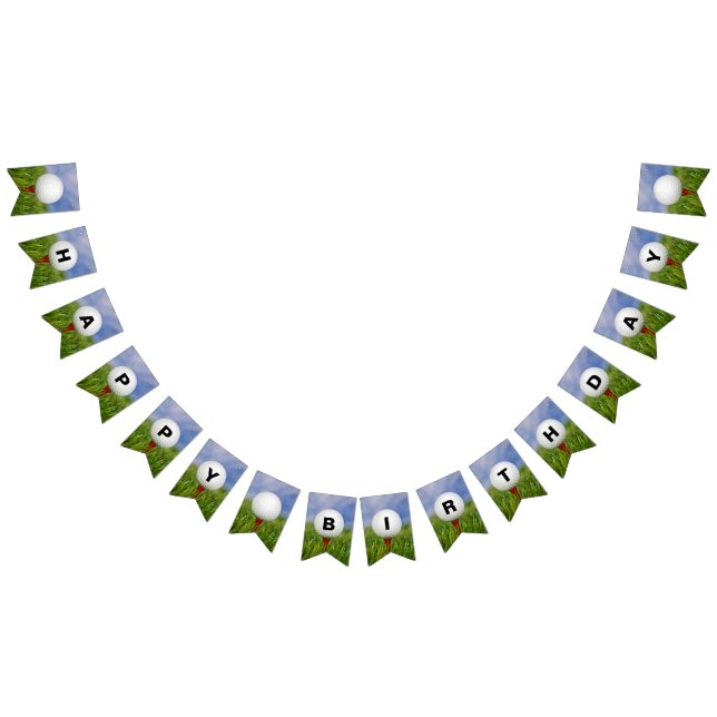 Happy Birthday-golf ball on tee in grass Bunting Flags (All)