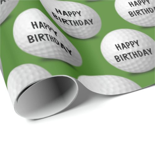 Happy Birthday golf balls on green Wrapping Paper