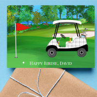 Happy Birthday Golf With Cart, Beer, Hotdog