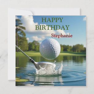 Happy Birthday Golfing Ball Hitting Water Card