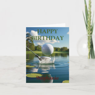 Happy Birthday Golfing Ball Hitting Water Card