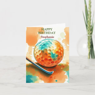 Happy Birthday Golfing Ball Hitting Water Card