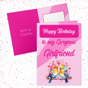 Happy birthday gorgeous girlfriend birds pink card
