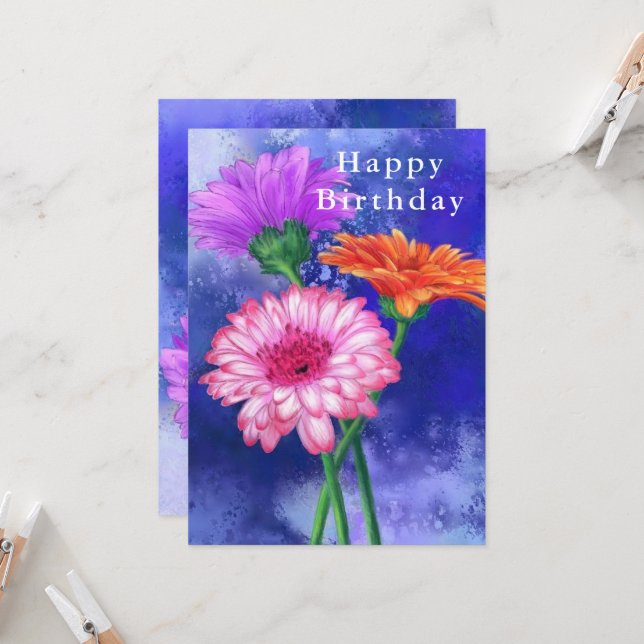 Happy Birthday - Gorgeous Three Color Gerberas (Front/Back In Situ)