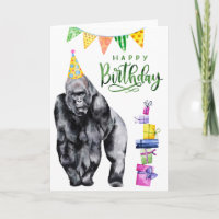 Happy Birthday Gorilla Watercolor 