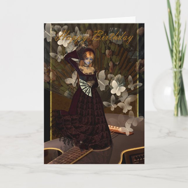 Happy Birthday Gothic Girl with guitar spanish sty Card (Front)