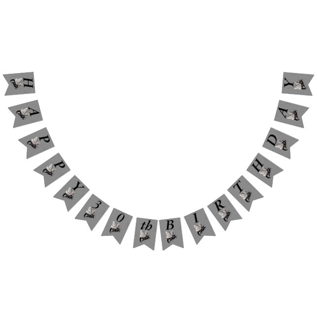 Happy Birthday Gothic Large Bee Skull Wings Gray Bunting Flags (All)