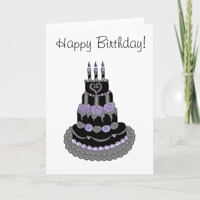 Happy Birthday Gothic Purple Birthday Cake Card (Front)