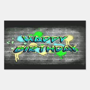Happy Birthday   Graffiti Text Rectangular Sticker