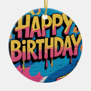 Happy Birthday Graffiti Wall with Sneakers Ceramic Ornament