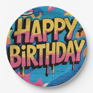 Happy Birthday Graffiti Wall with Sneakers Paper Plates