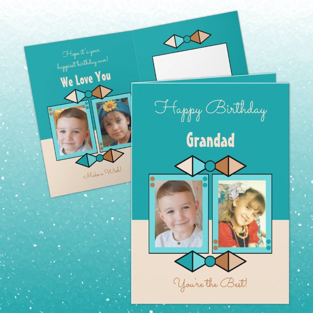 Happy Birthday Grandad photos turquoise and cream Card (Creator Uploaded)