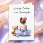 Happy Birthday Granddaughter | Ballerina and Teddy Card<br><div class="desc">Little girl ballerina in pink and blue tutu sitting with her teddy bear birthday card for granddaughter. You can add her name in the personalize area. Pretty for any little girl.</div>