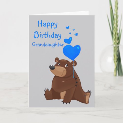 Happy Birthday Granddaughter Balloon  Bear Card