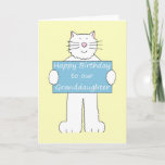 Happy Birthday Granddaughter Cartoon White Cat Card<br><div class="desc">A large cartoon white cat standing up on it's back legs,  holding a sign that says 'Happy Birthday to our Granddaughter'. The image has a lemon colored background.</div>