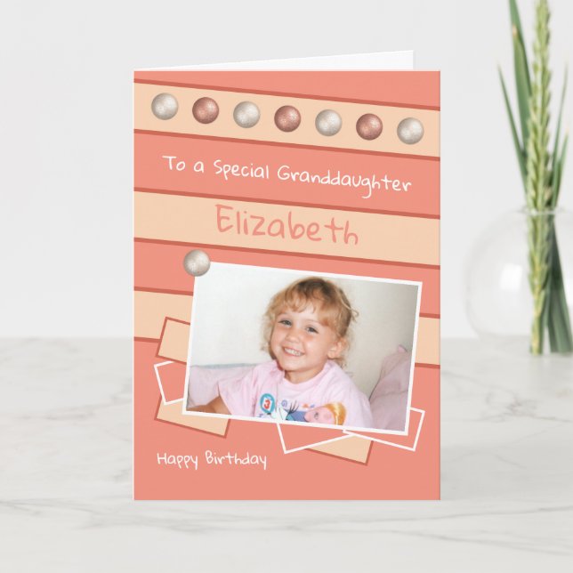 Happy Birthday Granddaughter coral and peach photo Card (Front)