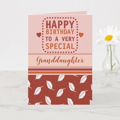 Happy birthday granddaughter leaf pattern orange card