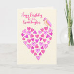 Happy Birthday Granddaughter Lots of Love Card<br><div class="desc">Sweet and colorful Happy Birthday wishes for a dear Granddaughter with a heart made of hearts and a cute little bird.</div>