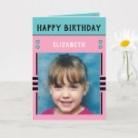 Happy Birthday Granddaughter name photo pink Card<br><div class="desc">Greeting card for your Granddaughter.
Add two photos,  name and message.
Designed in pink,  blue,  black,  with stripes and dots.
Best kid ever.</div>