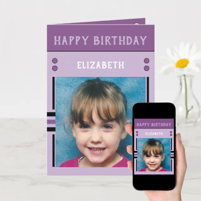 Happy Birthday Granddaughter name photo purple Card | Zazzle