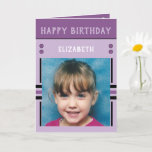 Happy Birthday Granddaughter name photo purple Card<br><div class="desc">Greeting card for your Granddaughter.
Add two photos,  name and message.
Designed in purple,  lilac,  black,  with stripes and dots.
Best kid ever.</div>