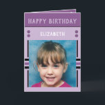 Happy Birthday Granddaughter name photo purple Card<br><div class="desc">Greeting card for your Granddaughter.
Add two photos,  name and message.
Designed in purple,  lilac,  black,  with stripes and dots.
Best kid ever.</div>
