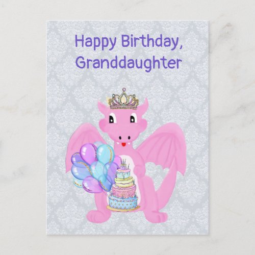 Happy Birthday Granddaughter Pink Baby Dragon Holiday Postcard