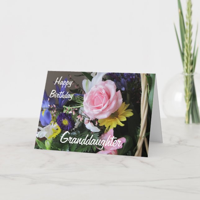 Happy Birthday Granddaughter-Pink Rose Bouquet Card (Front)