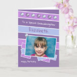 Happy Birthday Granddaughter purple lilac photo Card<br><div class="desc">Personalize this Birthday Card for your Granddaughter
Designed in purple and lilac.
Add her name 
Happy Birthday
To a special Granddaughter
Have a great day</div>