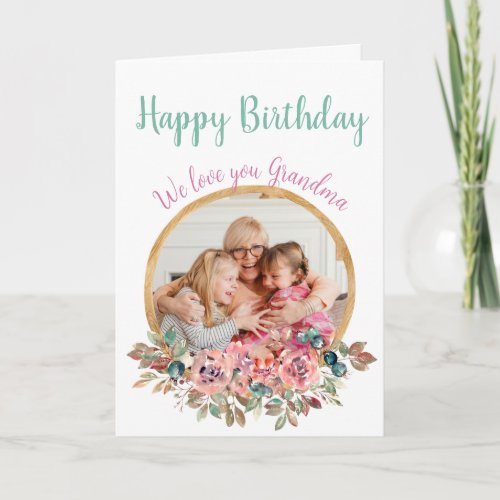 Happy birthday grandma 1 photo watercolor flowers card